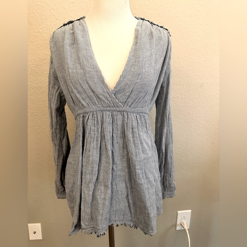 Free People Tie Back Long Sleeve Baby Doll Blouse, Size XS